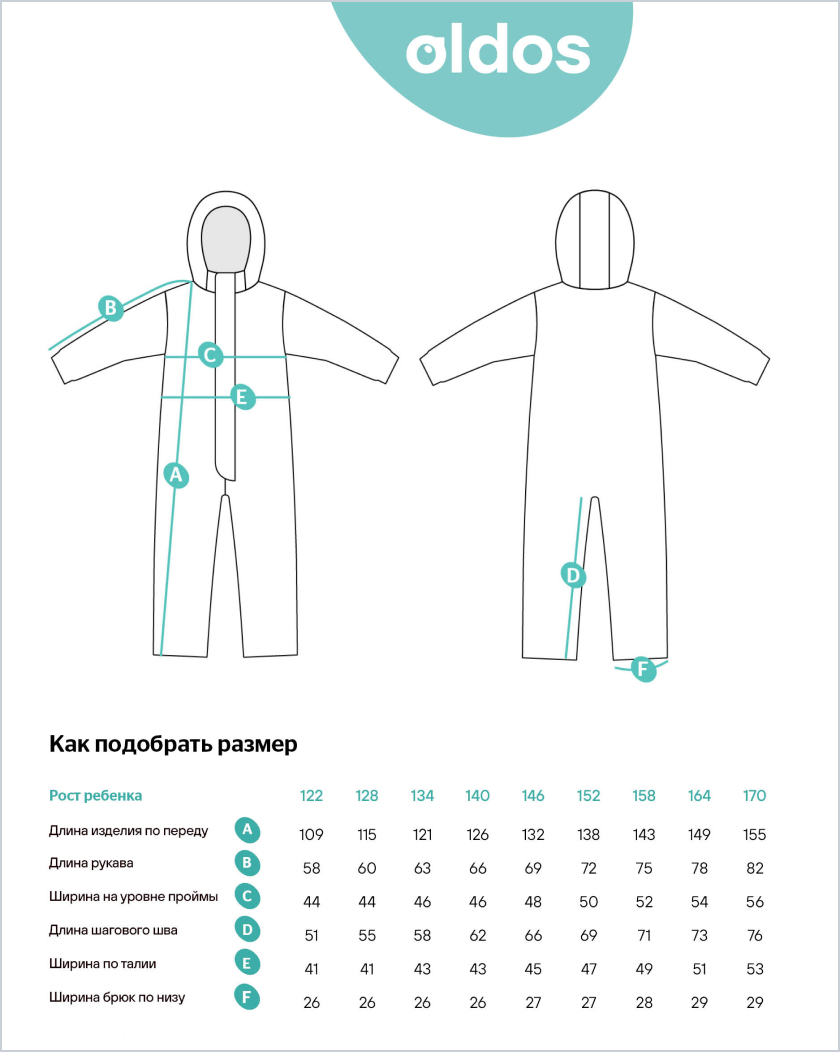 Пример таблицы размеров