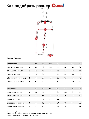 Таблица размеров одежды