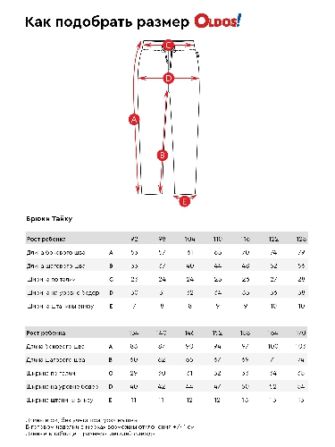 Таблица размеров одежды
