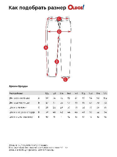 Таблица размеров одежды
